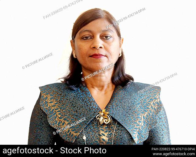 22 August 2022, Berlin: The new Ambassador of the Republic of Maldives to Germany, Aishath Shaan Shakir, at Bellevue Palace before handing over his letter of...