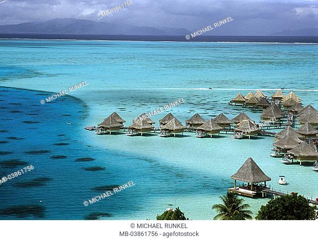 French-Polynesia, Iles de la Societe islands under the wind island Bora-Bora post-constructions lagoon, overview, South sea, Ozeanien, South Sea*-islands