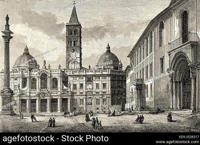Basilica Santa Maria maggiore and Saint Anthony convent, Rome. Italy, Europe. Trip to Rome by Francis Wey 19Th Century