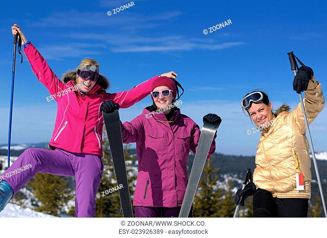 winter season fun with group of girls