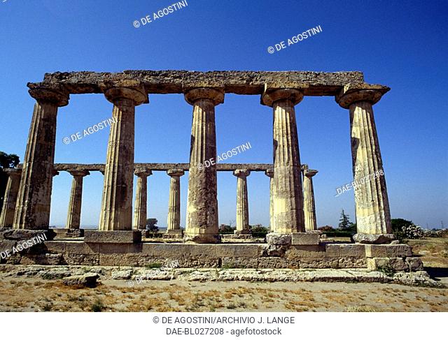 Temple of Hera or Palatine Tables, in Doric style, 6th century BC, archaeological area of Metapontum, Bernalda, Basilicata, Italy