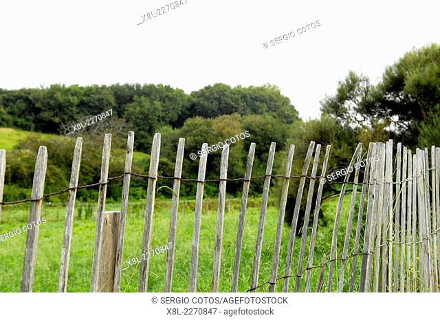Wooden fence in the French countryside