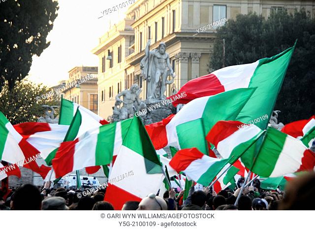 Rome, Italy 18 December 2013 The ''pitchfork movement'' protesters in Piazza del Popolo square, Rome, Italy