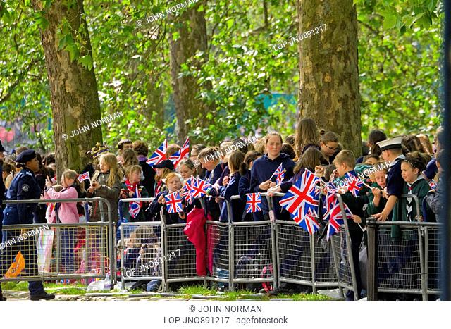 Children waiting to see the Regiments of Guards at the Trooping of the Colour