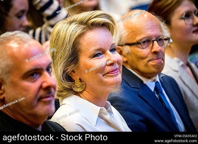 Queen Mathilde of Belgium pictured during a royal visit to the Psychological Institute in Leuven, Thursday 02 June 2022. Junior Day of the Belgian Association...