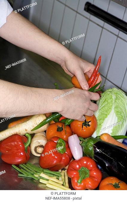 A cook preparing food in a restaurant kitchen Sweden