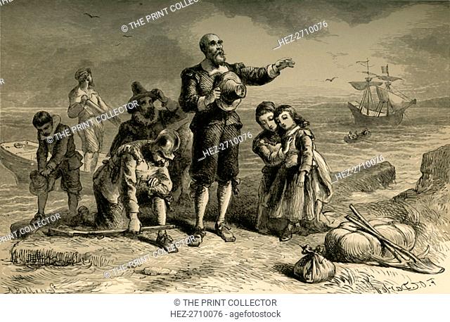 'Landing of the Pilgrims', (1877). Creator: Albert Bobbett