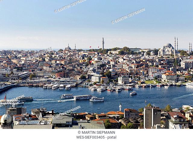 Turkey, Istanbul, View from Galata Tower to Golden Horn