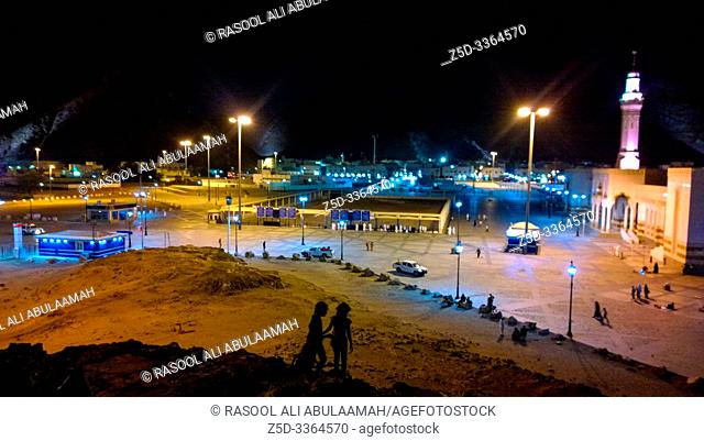 Medina, Saudi Arabia – July 23, 2019 : photo for The Martyrs Mosque near Mount Uhud, and The Tomb of Hamza Sayed Al Shuhadaa , during the night
