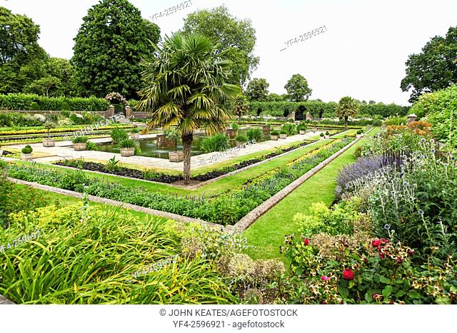 The sunken garden at Kensington Palace Gardens Royal Park London England UK