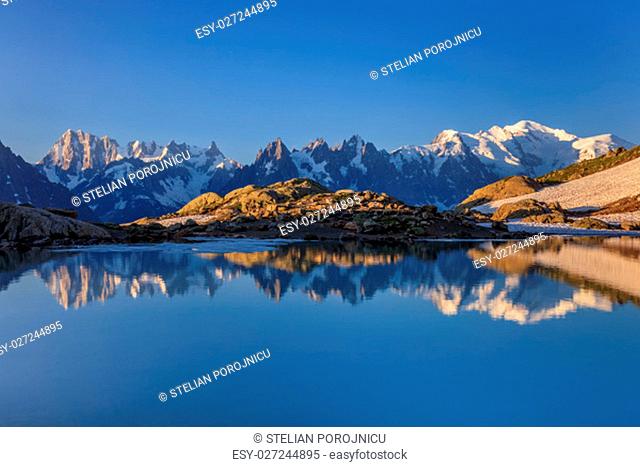 Mont Blanc Massif Reflected in Lac Blanc, Graian Alps, France