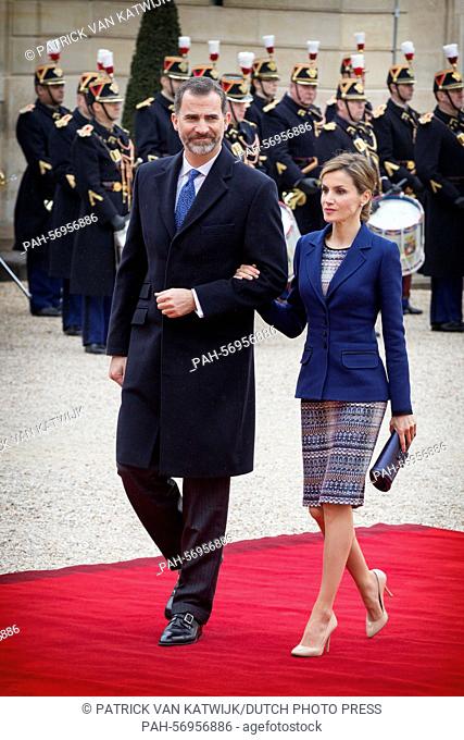 Spanish King Felipe and Queen Letizia arrives in front of the Elysee palace in Paris, France, 24 March 2015. The Spanish royal couple's state visit in Paris has...