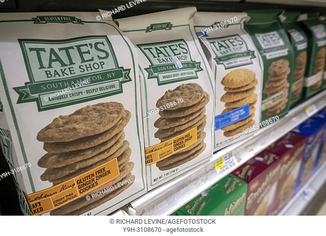 Packages of Tate's Bake Shop brand cookies on a supermarket shelf in New York on Monday, May 7, 2018. Mondelez International, the maker of Oreos