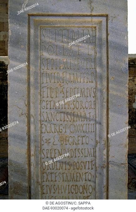 Roman stele at the Nymphaeum, Leptis Magna (UNESCO World Heritage List, 1982), Tripolitania. Libya, 1st-2nd century