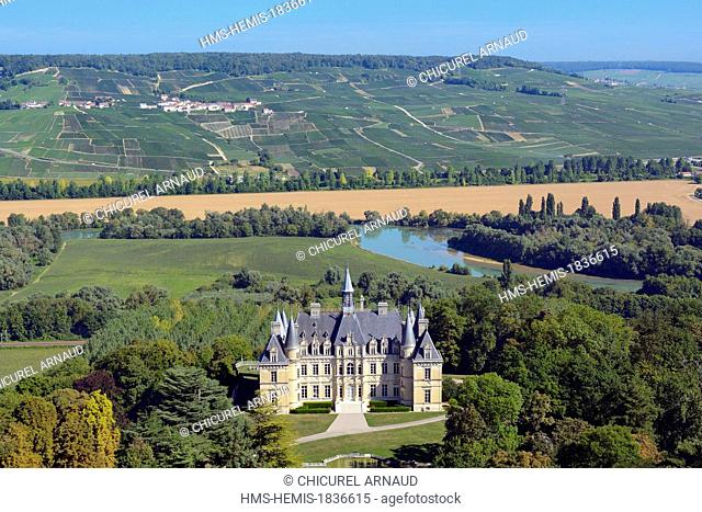France, Marne, Boursault, the wine producing castle commissioned by Veuve Clicquot (aerial view)