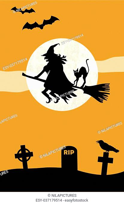 Halloween Witch and Cemetery