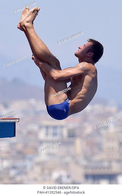 Bronze medalist Sascha Klein of Germany in action during the men's 10m Platform diving final of the 15th FINA Swimming World Championships at Montjuic Municipal...