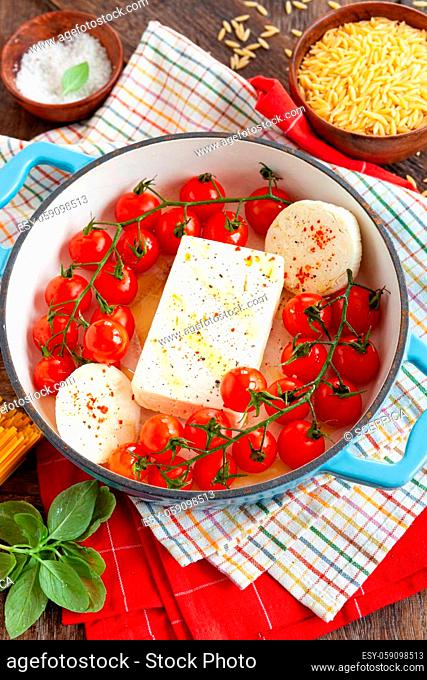 Feta cheese with fresh vine tomatoes and garlic