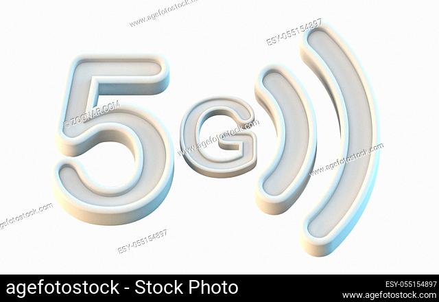 White 5G icon 3D render illustration isolated on white background