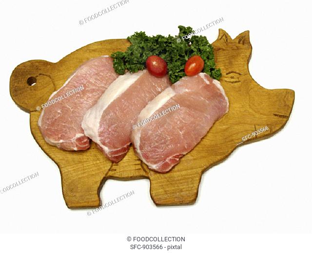Boneless Pork Chops on a Pig Shaped Board