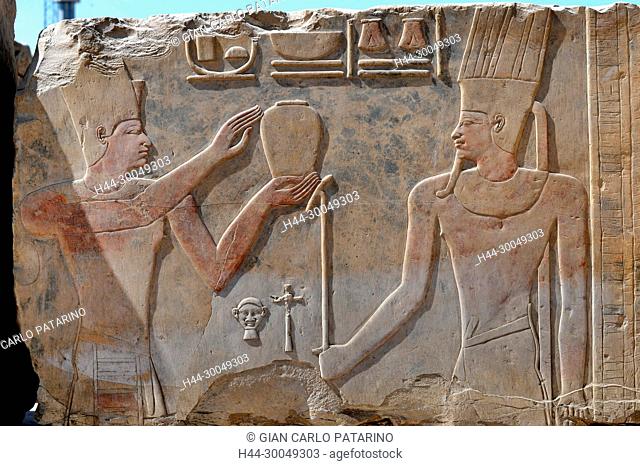 Karnak, Luxor, Egypt. Temple of Karnak sacred to god Amon: beautiful hieroglyphs of Sesostris I