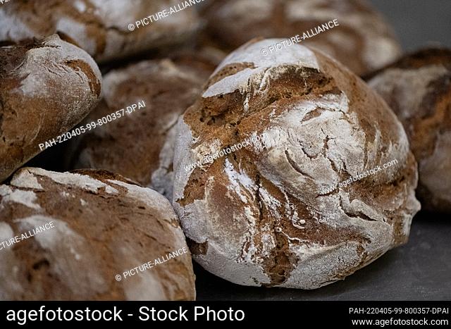 05 April 2022, Lower Saxony, Göttingen: Wood-fired breads lie in the bakery of ""Der Göttinger Feuerbäcker"". The cost increases for energy