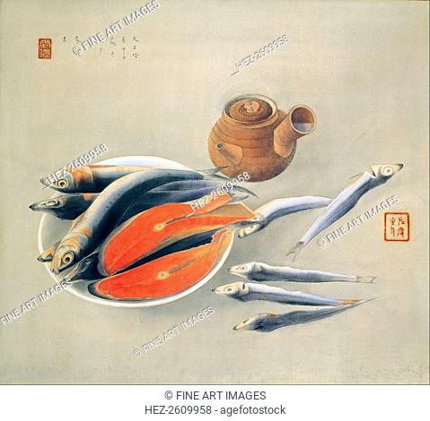 Still Life. Salmon Slices and Sardines, 1924. Artist: Bakusen, Tsuchida (1887-1936)