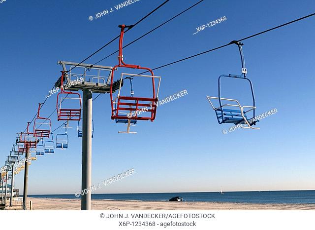 Seaside Heights New Jersey USA chair lift ride on the beach running along the boardwalk