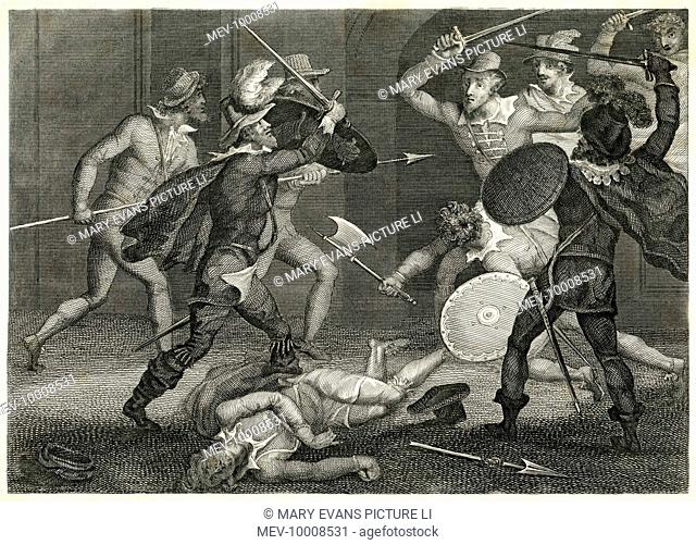 The conspirators attempt to escape from Holbeach.  Percy and Catesby are slain