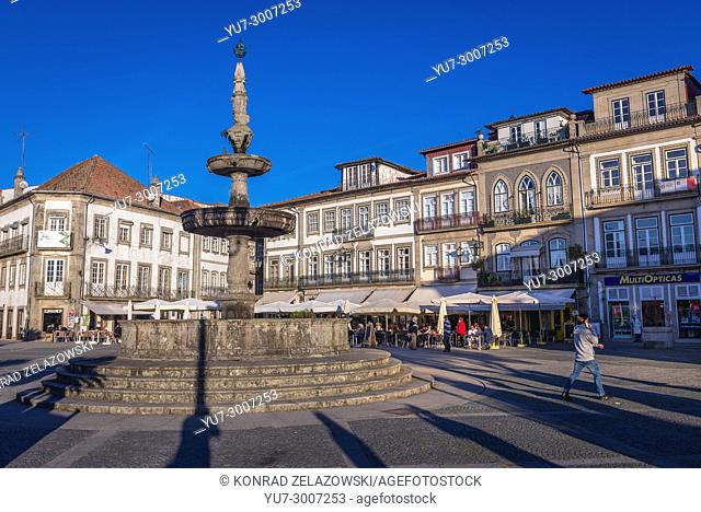 Noble Fountain dates from 1603 at Camoes Square in Ponte de Lima city, part of the district of Viana do Castelo, Norte region of Portugal