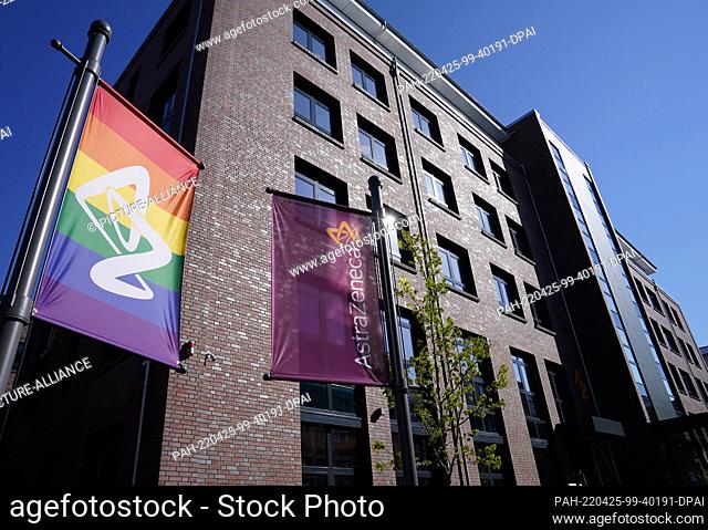 25 April 2022, Hamburg: View of the corporate logo of the pharmaceutical company Astrazeneca at its new headquarters. The British-Swedish pharmaceutical company...