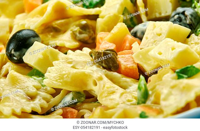 Cheesy Picnic Pasta Salad - Pasta Salad is loaded with four cheeses, Swiss, Cheddar, Jack and Parmesan