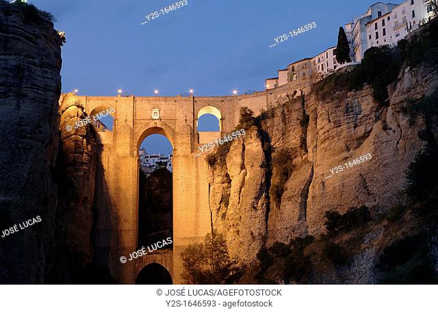 'Tajo' y Puente Nuevo, Gorge and New Bridge, Ronda, Malaga-province, Region of Andalusia, Spain, Europe