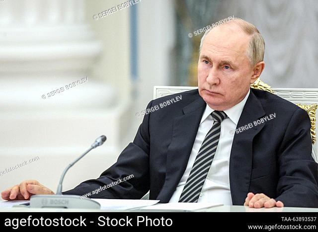 RUSSIA, MOSCOW - OCTOBER 25, 2023: Russia's President Vladimir Putin holds a meeting with heads of the main religious denominations of Russia in the Catherine...