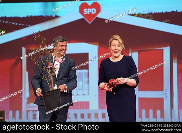 24 April 2021, Berlin: Franziska Giffey (SPD), Federal Minister for Family Affairs and Co-Chair of the Berlin SPD, is elected top candidate at the Berlin SPD...
