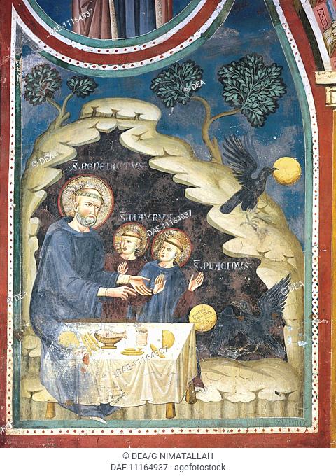The Stealing of the poisoned bread by the crow, detail form The stories of St Benedict, 13th century fresco by the Second assistant of Consolo or Magister...