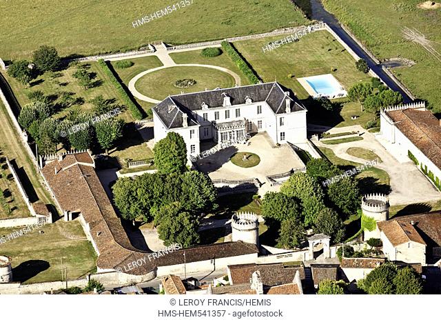 France, Charente, Lautrait Triac, Triac Castle is located in the valley of the Charente between Jarnac and Bassac aerial view