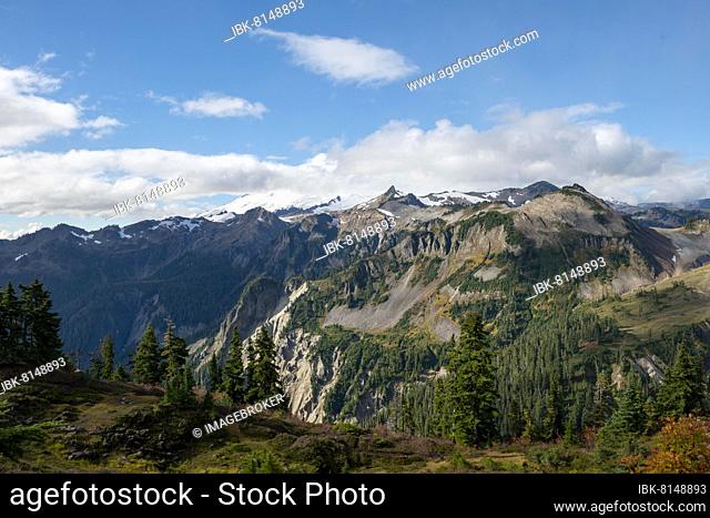 View of Mt. Baker with snow and glacier, in autumn, Mt. Baker-Snoqualmie National Forest, Washington, USA, North America
