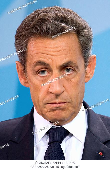 French President Nicolas Sarkozy speaks at a press conference in the Chancellory in Berlin, Germany, 17 June 2011. Merkel met Sarkozy for bilateral talks