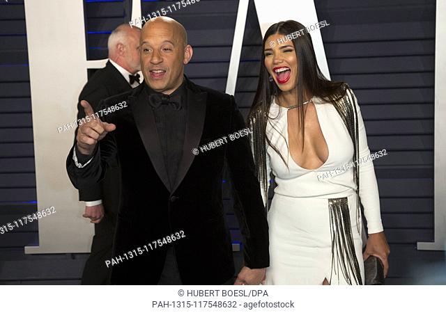 Vin Diesel and wife Paloma Jimenez attend the Vanity Fair Oscar Party at Wallis Annenberg Center for the Performing Arts in Beverly Hills, Los Angeles, USA