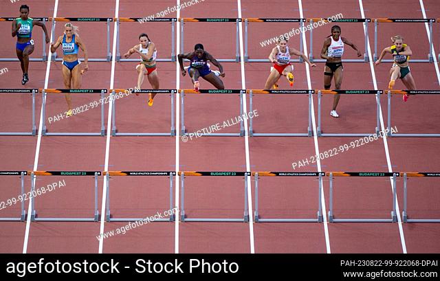 22 August 2023, Hungary, Budapest: Athletics: World Championships, women's 100m hurdles, preliminary heat, at the National Athletics Center