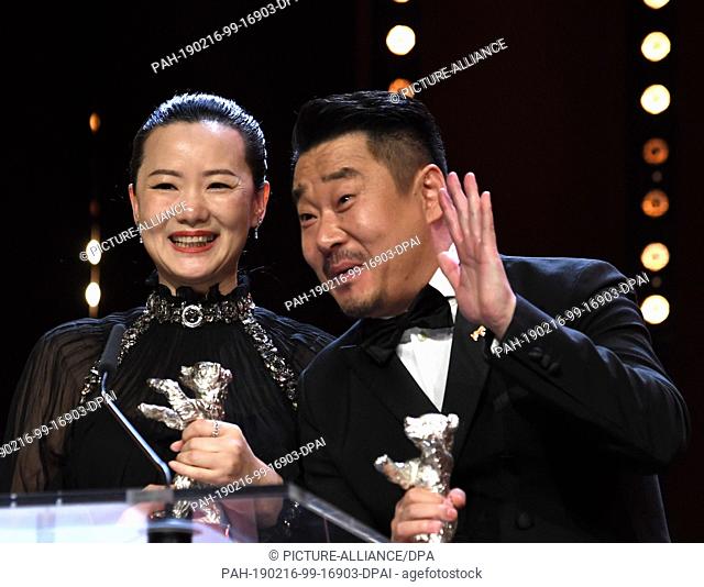 16 February 2019, Berlin: 69th Berlinale: Closing and awarding of the Bears at the Berlinale Palast: Silver Bear for Best Actress goes to Yong Mei from the film...