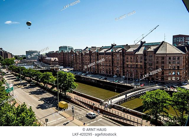 View to the Speicherstadt and the Bei street of Hamburg, Hamburg, Germany