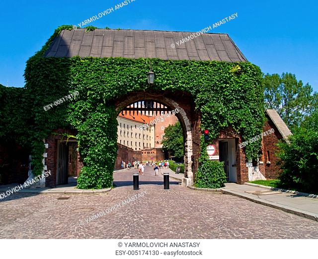 gate to royal castle, Krakow, Poland
