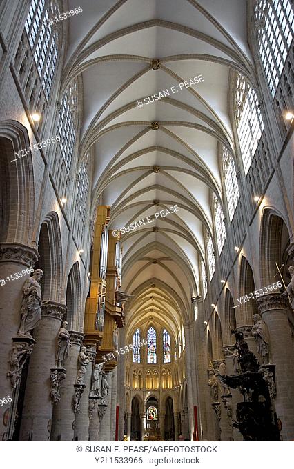 Inside St Michael and St Gudula Cathedral in Brussels, Belgiun