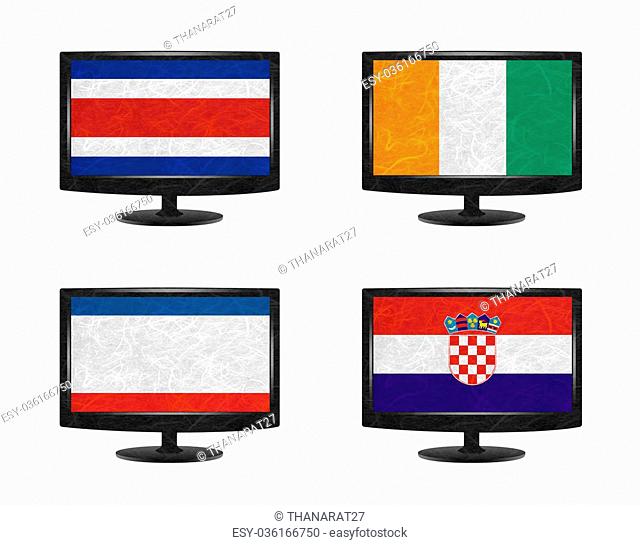 Nation Flag. Television recycled paper on white background. ( CostaRica, Cote dlvoire , Crimea , Croatia )