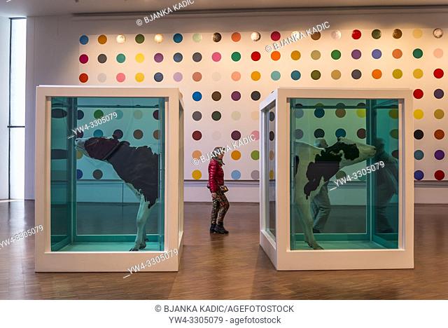 ARKEN Museum of Modern Art, 'Love's Paradox' artwork â. . spot paintingâ. . â. . 2-Amino-5-Bromobenzotrifluorideâ. . , by Damian Hirst, Copenhagen, Denmark