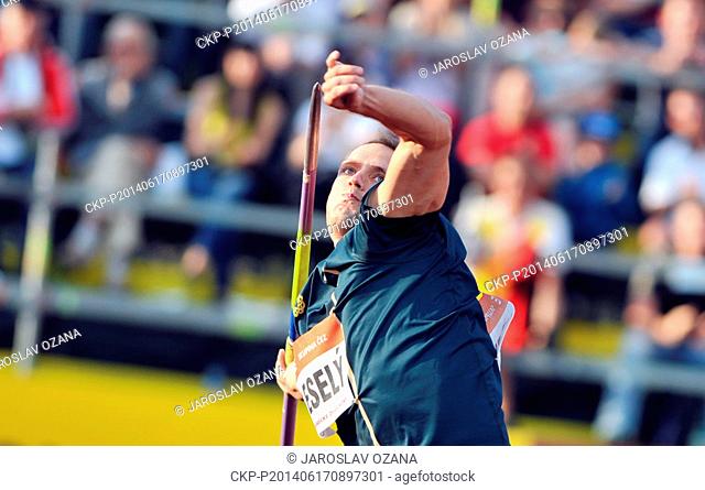 Athlete Vitezslav Vesely of Czech Republic is seen during the Golden Spike 2014, IAAF World Challenge athletics meeting in Ostrava, Czech Republic, June 17