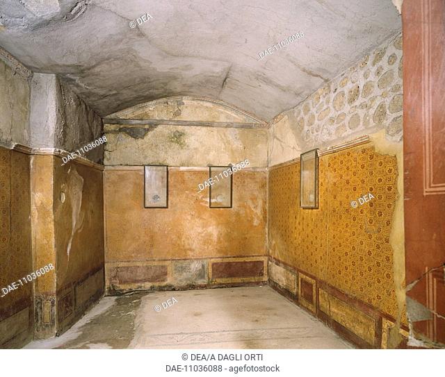 Oecus decorated with frescoes of the Fourth Pompeian Style, the House of the Gilded Cupids, Pompeii (UNESCO World Heritage List, 1997), Campania