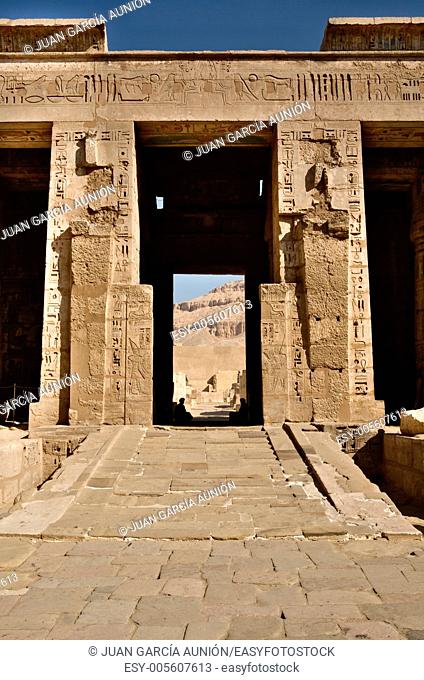 Temple of Medinet fortified door, on the West bank of the Nile at Luxor, Egypt